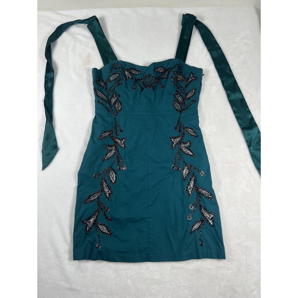 Free People Dress‎ Womens 2 Teal Beaded Embellished Strappy Mini Boho Party